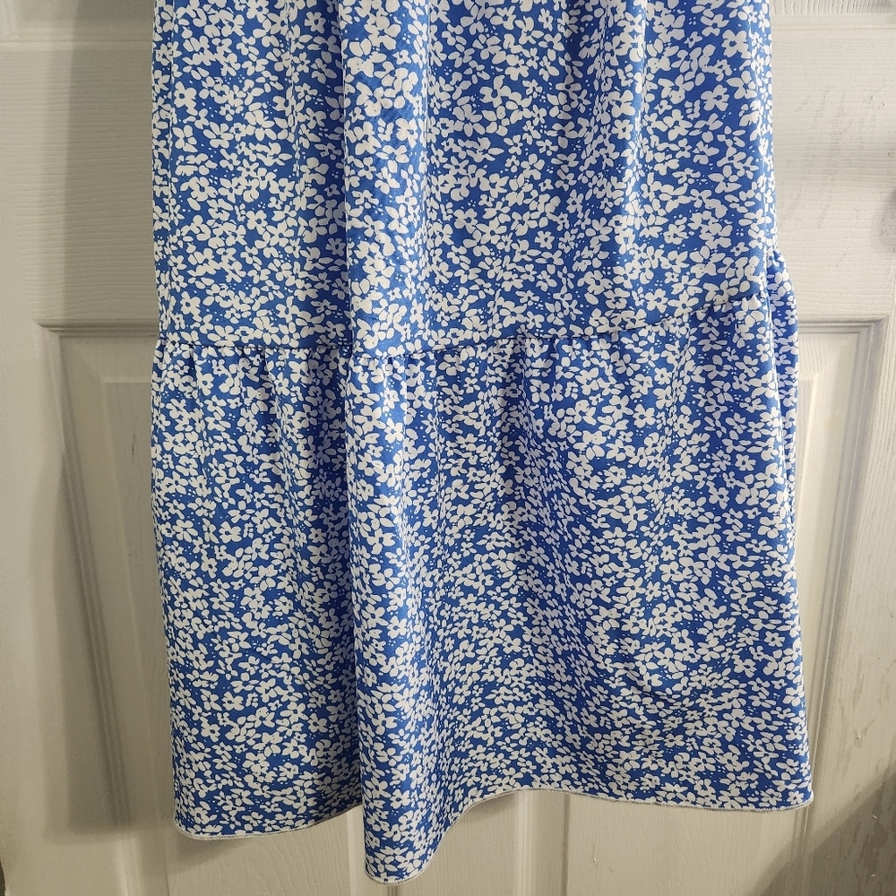 Babydoll floral dress smocked tie back square neck puff sleeve milkmaid LG - Picture 6 of 14